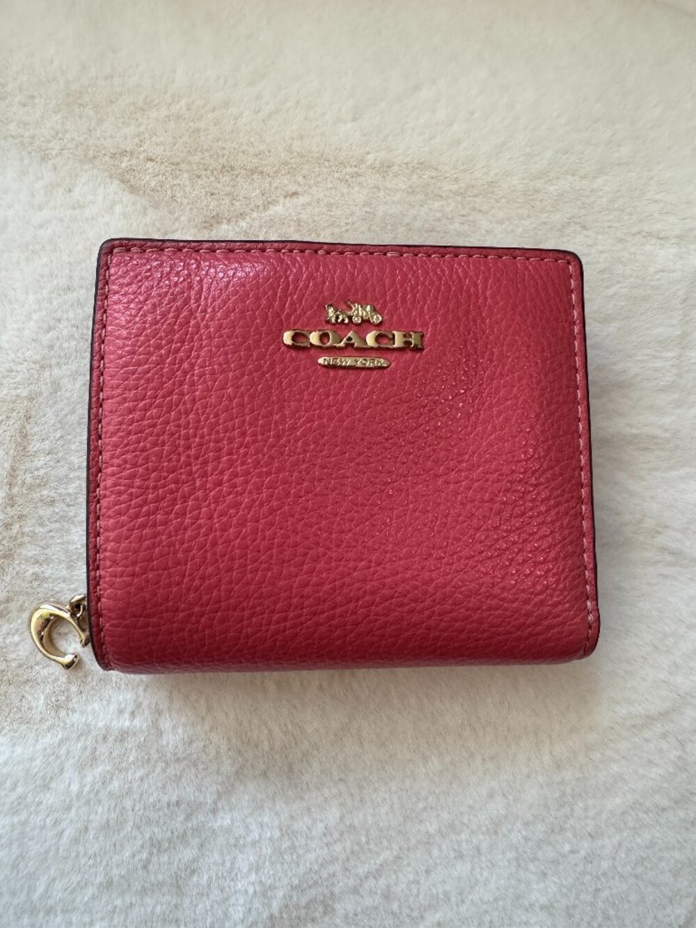 Coach Refined Pebble Leather Pink Snap Wallet C2862